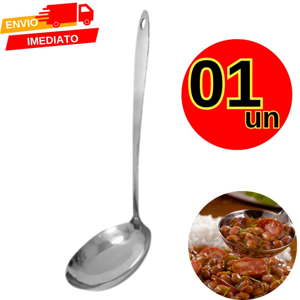 Concha Feijão Sopa Caldos Grande 30cm Aço Inox Premium Grosso Acabamento Liso Utensílios de Cozinha