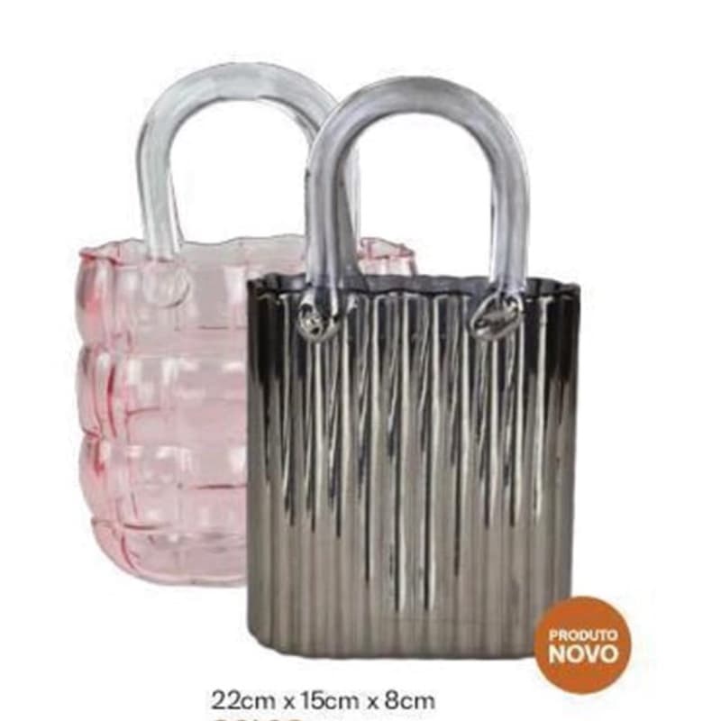 Vaso Bolsa de Vidro Rosa ou Cinza (tipo Murano)