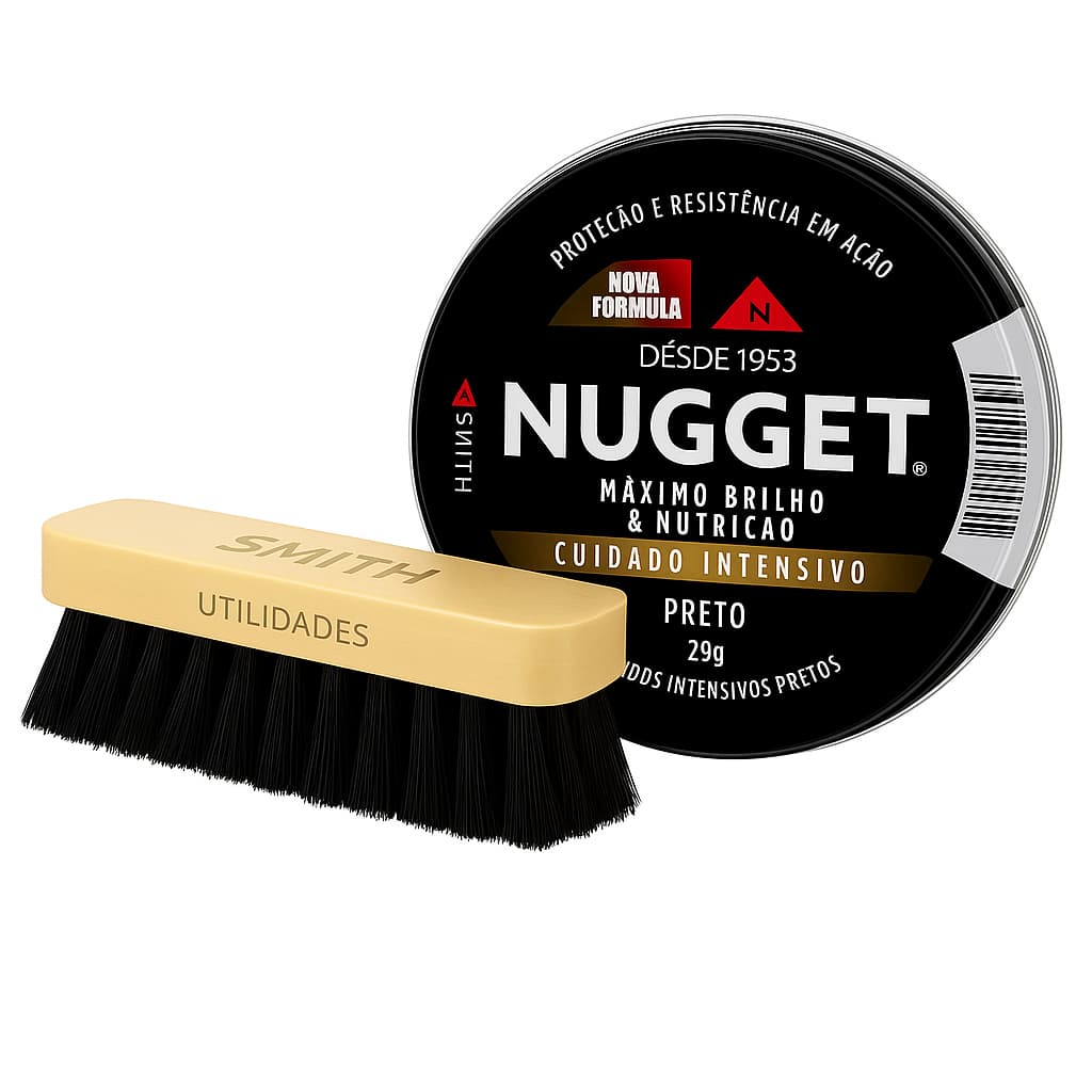 Kit Graxa Nugget Preta 36g + Escova de Sapato Macia