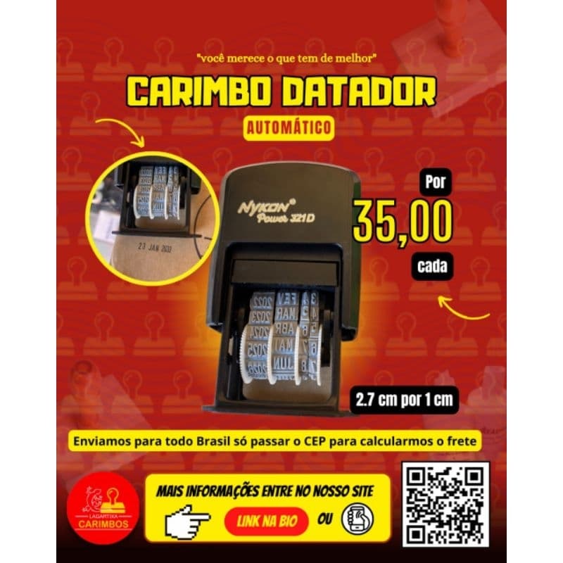carimbo automático datador 2,7 por 1,5 cm