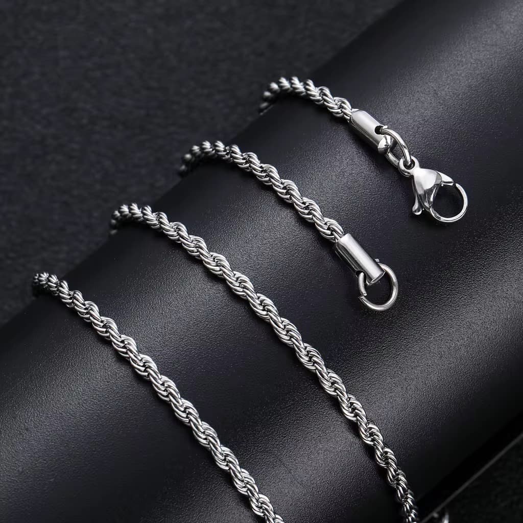 Corrente Cordão Masculino Aço Inox Colar Torcido Fina 3mm 60cm