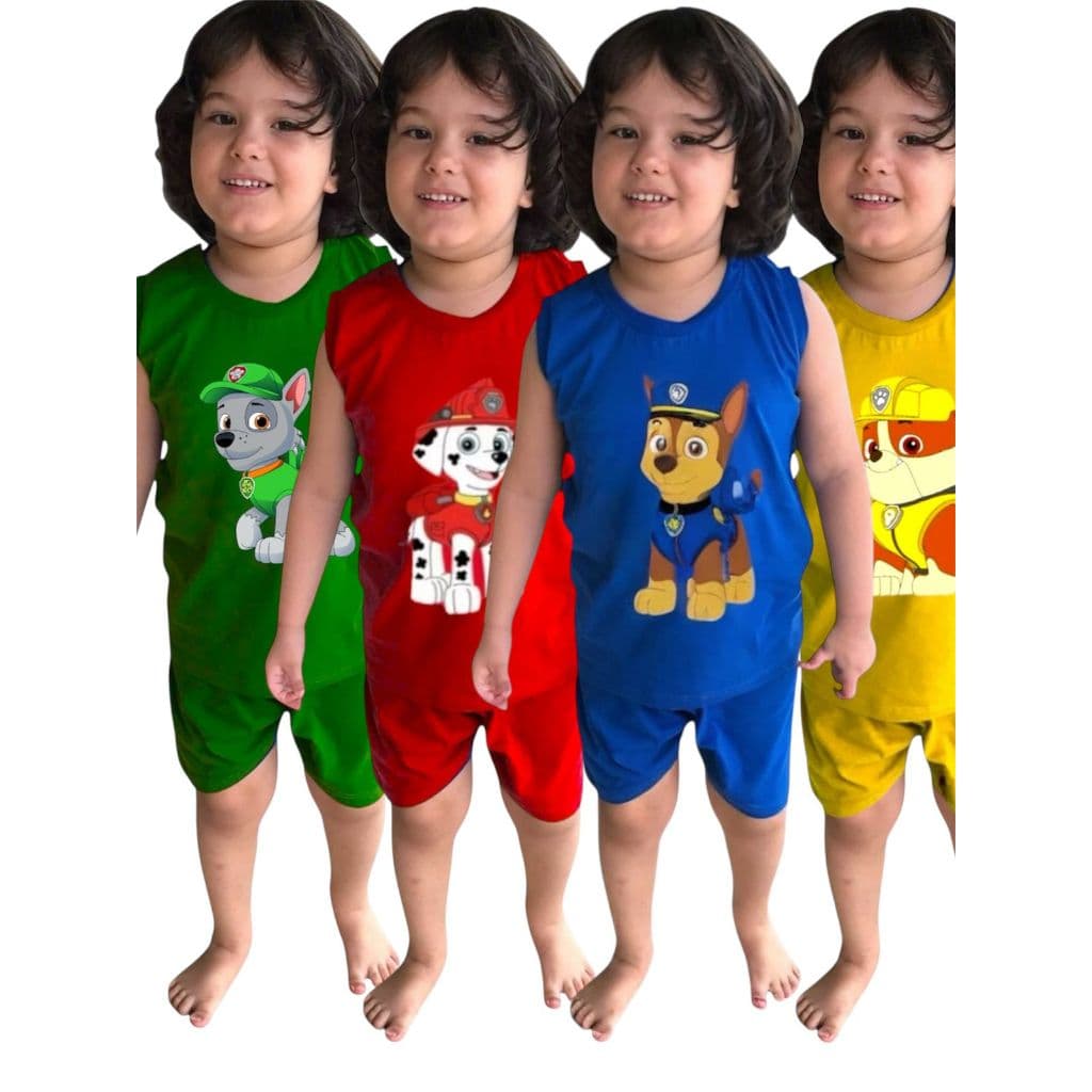 Conjunto Infantil Regata e Short Unissex Menino Menina Verão Patrulha Canina