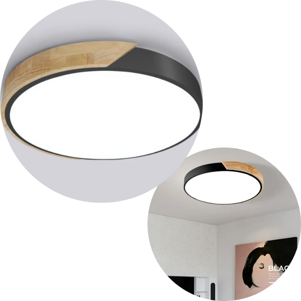 Luminaria Plafon Redondo Amadeirado Preto 3in1 Lumille 40cm