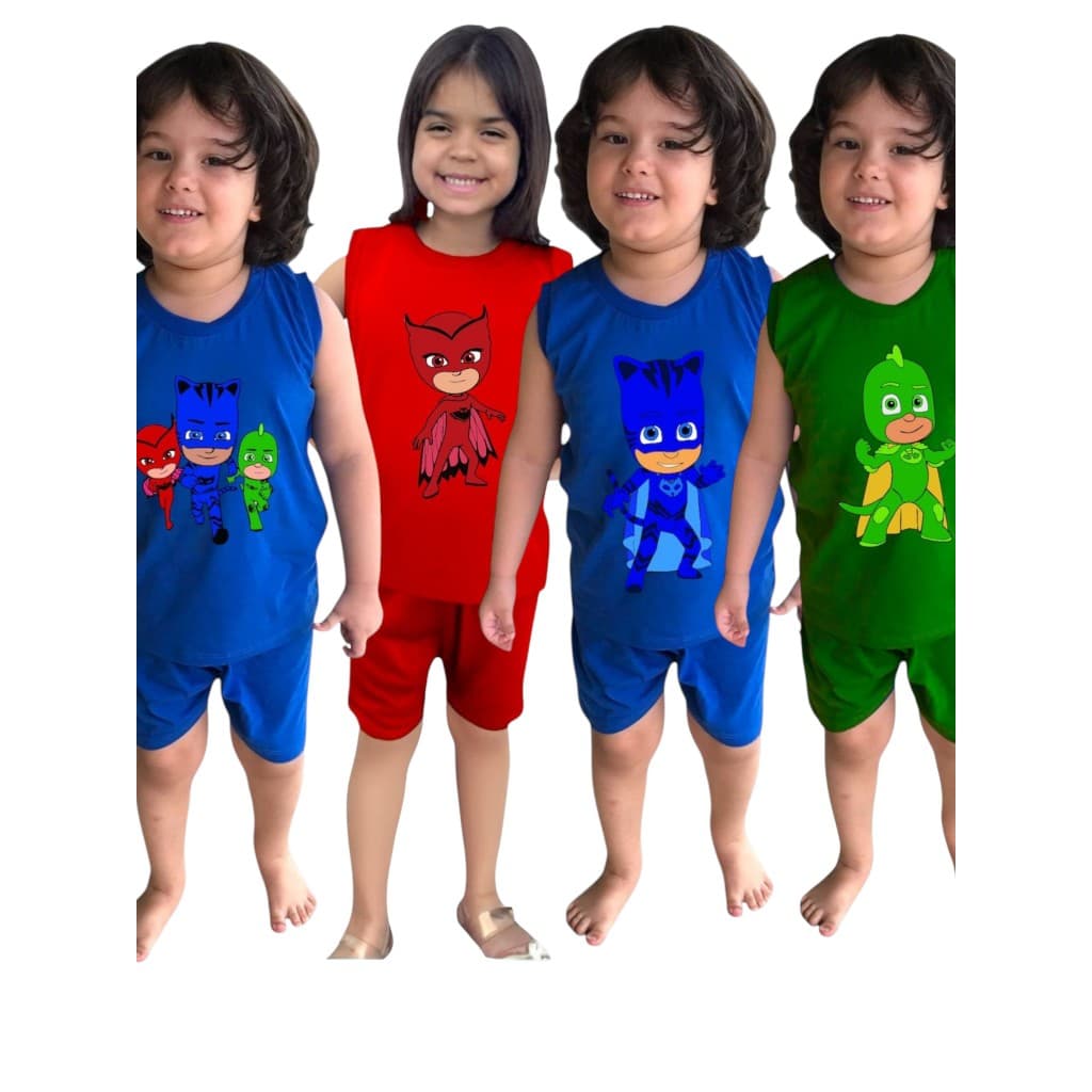 Conjunto Infantil Regata e Short Unissex Menino Menina Verão PJ Masks