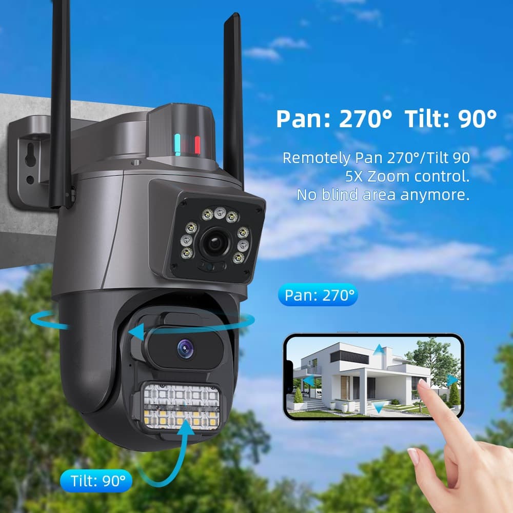 Câmera Segurança Wifi IP Lente Dupla ICSEE Visão Externa Prova D'água Com Sirene Alarme IT-BLUE