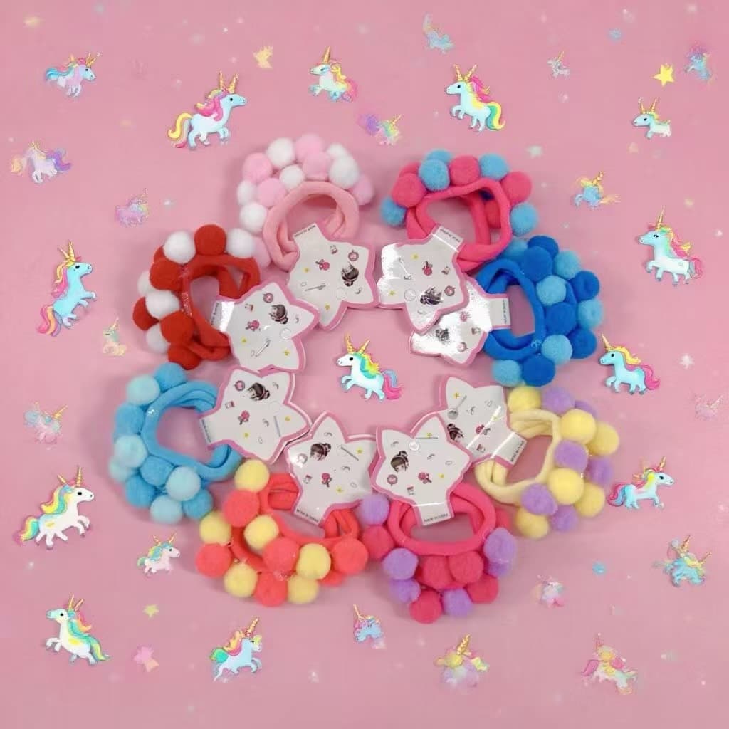 Kit 10 Pares de Rabicó Infantil com Pompom – Elástico Macio, Colorido e Confortável para Meninas