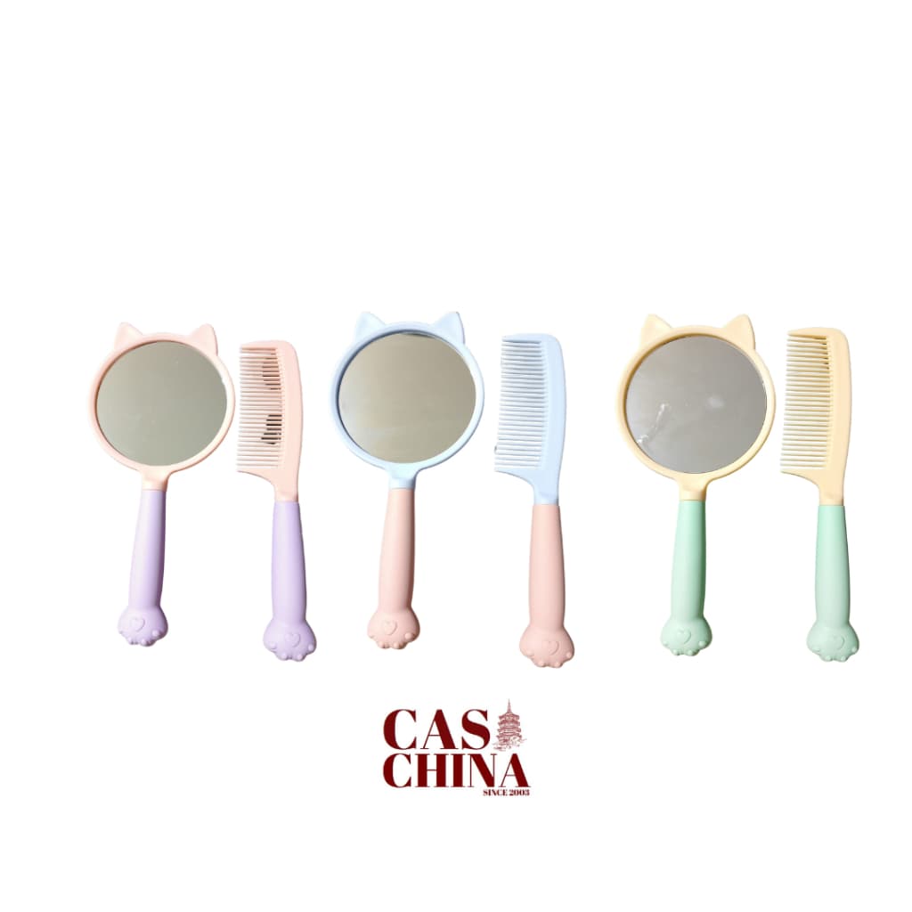Kit Espelho De Mão Para Maquiagem com escova de cabelo