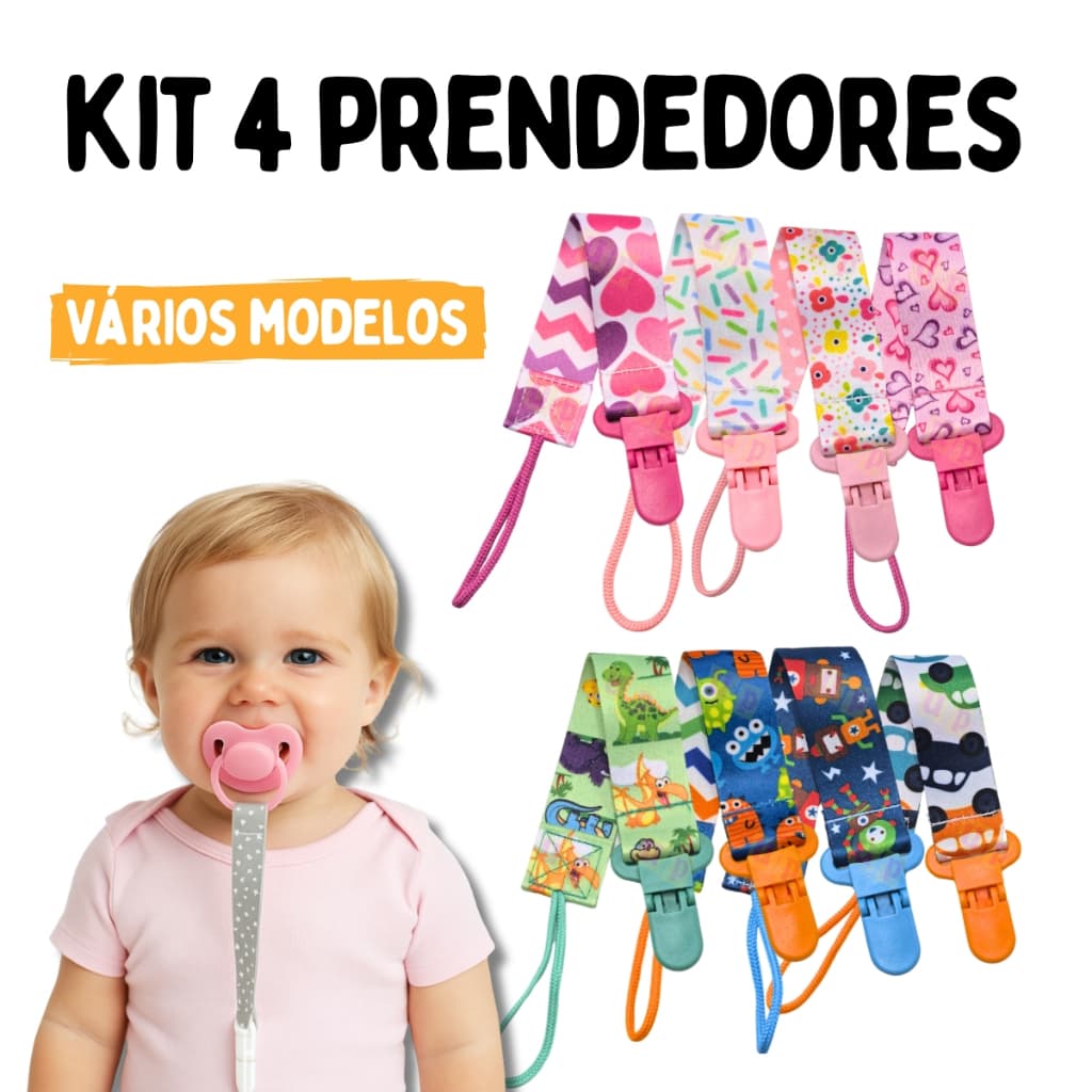 4 Prendedor de Chupeta Menina Menino Kit Universal Mam Avent Nuk Nillo Chupeta Prendedor Buba