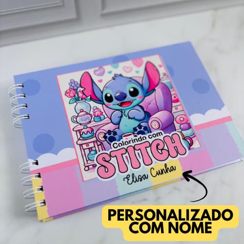 Livro de Colorir Personalizado com Nome | Tema Stitch menina| Capa Dura 50 Desenhos | Caderno de colorir