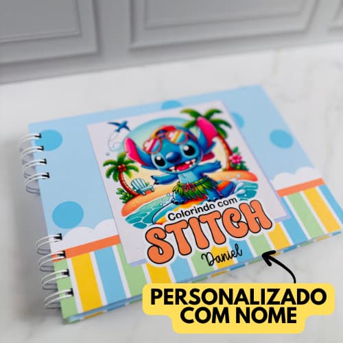 Livro de Colorir Personalizado com Nome | Livro de Colorir Stitch | Capa Dura 50 Desenhos | Caderno de colorir Stitch