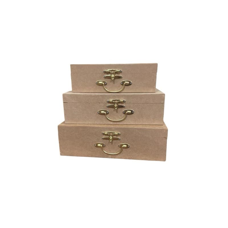 Caixa mdf kit trio maleta bau organizadora com alça fecho e dobradiça