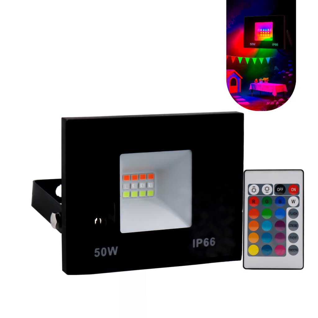 Refletor Holofote Led 50w Bivolt RGB Colorido C/ Controle