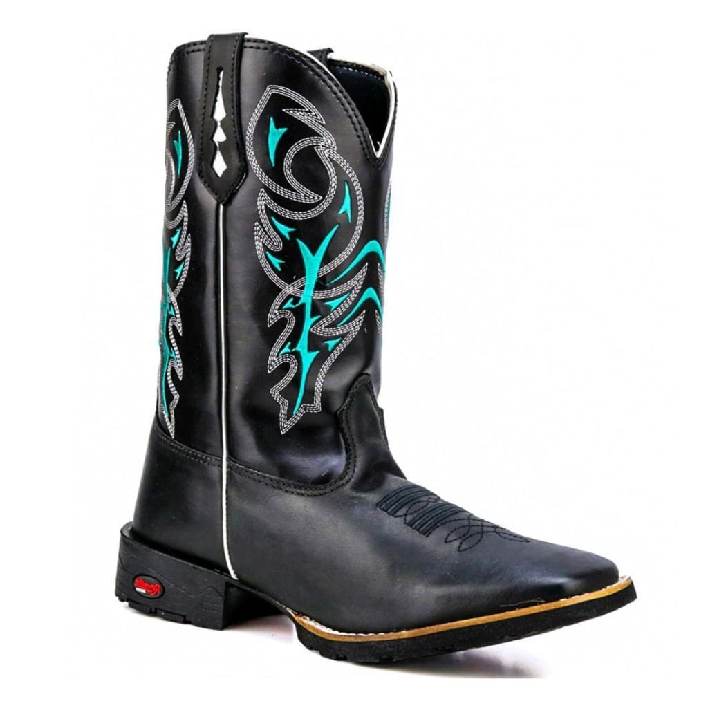 Botina Masculina Country Bordado Texana Couro Bico Quadrado