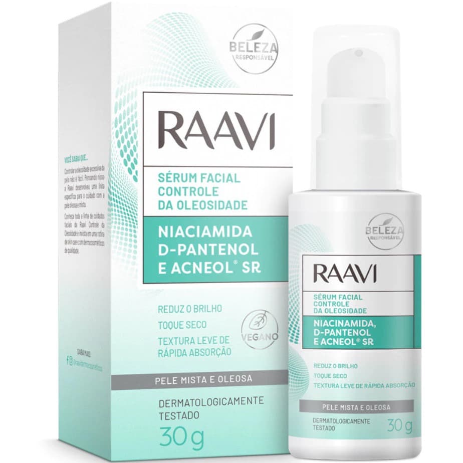 Sérum Facial Controle da Oleosidade Raavi 30g Niacinamida + D-Pantenol -  Poros e Hidratação