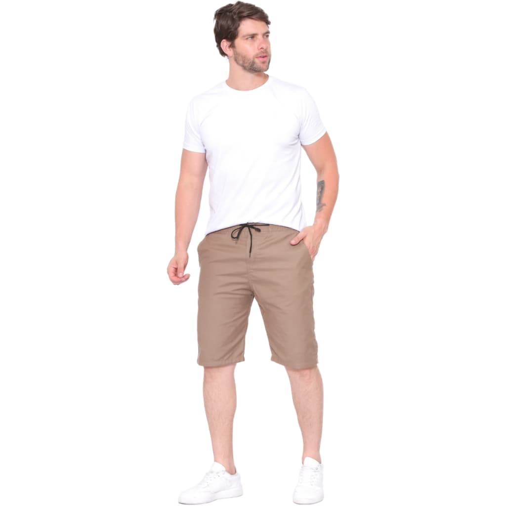 Bermuda Shorts Elástico Caqui Homem Masculino Moderno Moda Sarja Casual Hype 2025