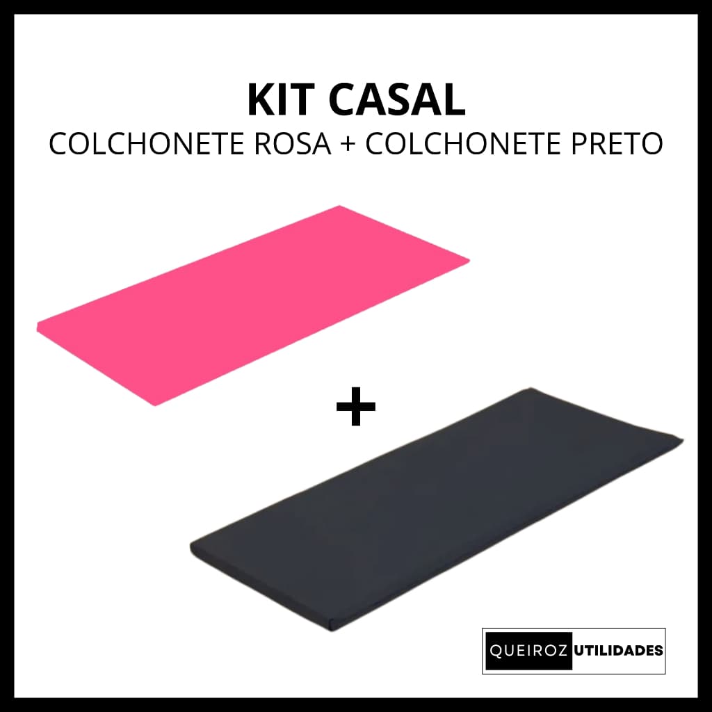 KIT CASAL COLCHONETE PARA ACADEMIA / YOGA / PILATES - 90x40x3cm - DUPLA COSTURA COLCHONETE ROSA + PRETO