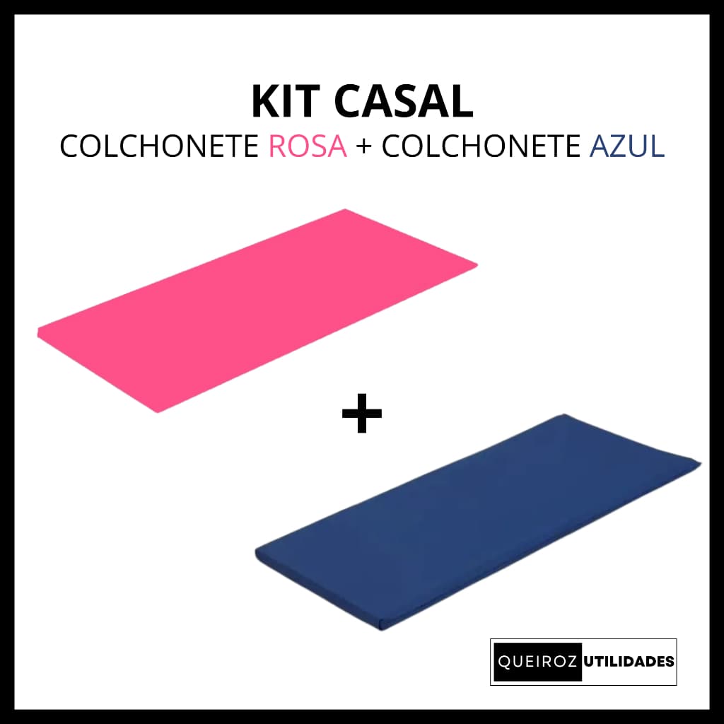 KIT CASAL COLCHONETE PARA ACADEMIA / YOGA / PILATES - 90x40x3cm - DUPLA COSTURA COLCHONETE ROSA + AZUL
