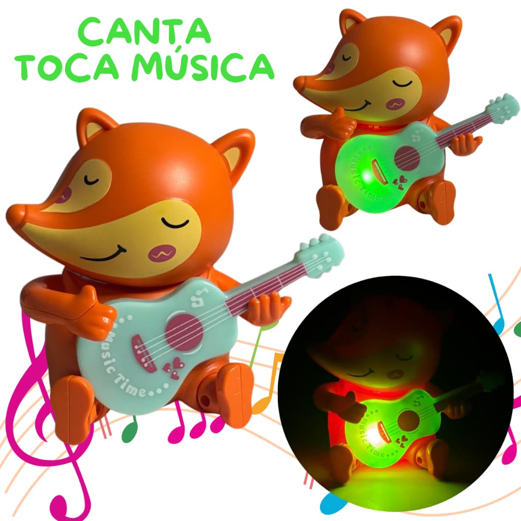 Brinquedo Sonoro Educativo Raposa Toca Guitarra A Pilha Luz e Som Infantil Bebê Criança