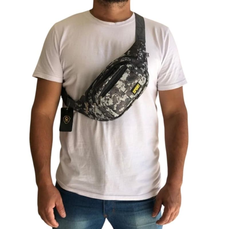 pochete clamufada de ombro e cintura pochete bag motoboy c/4 bolsos