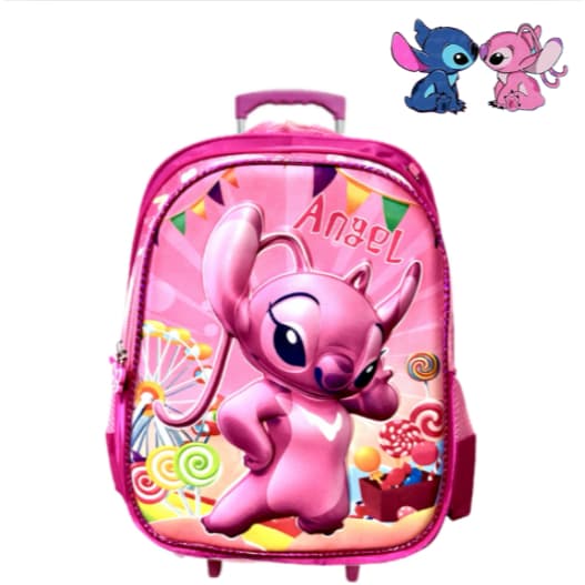 Mochila De Rodinha Menina Stitch Infantil Rosa