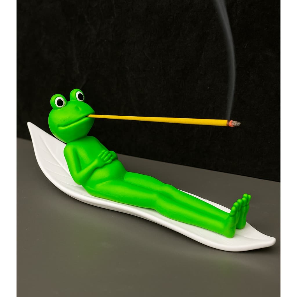 🧘‍♂️ Porta Incenso Sapo Relaxando – Fumando - Decoração Criativa 🐸 - Queimador - Incensario