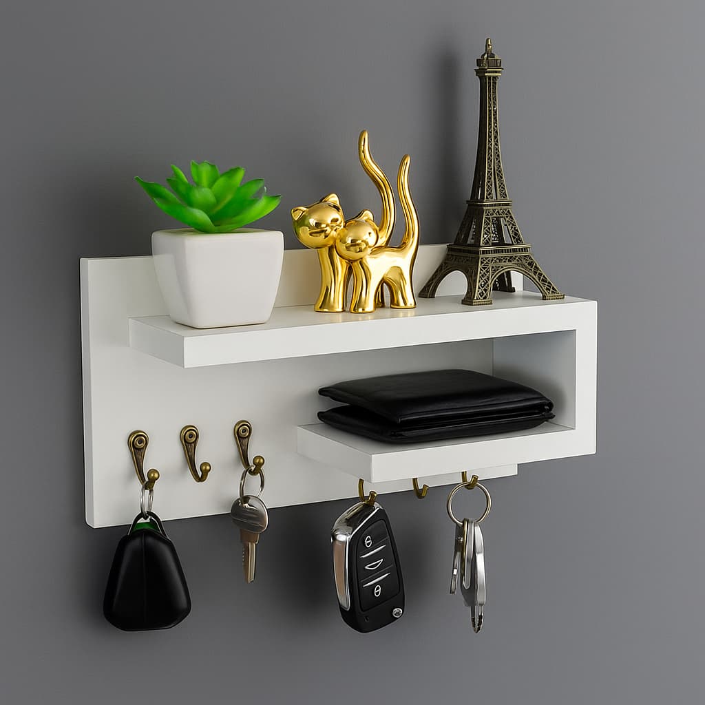 Suporte Porta Chaves Parede Multiuso Organizador Decorativo Mdf Celular Cartas Controles Hall de Entrada