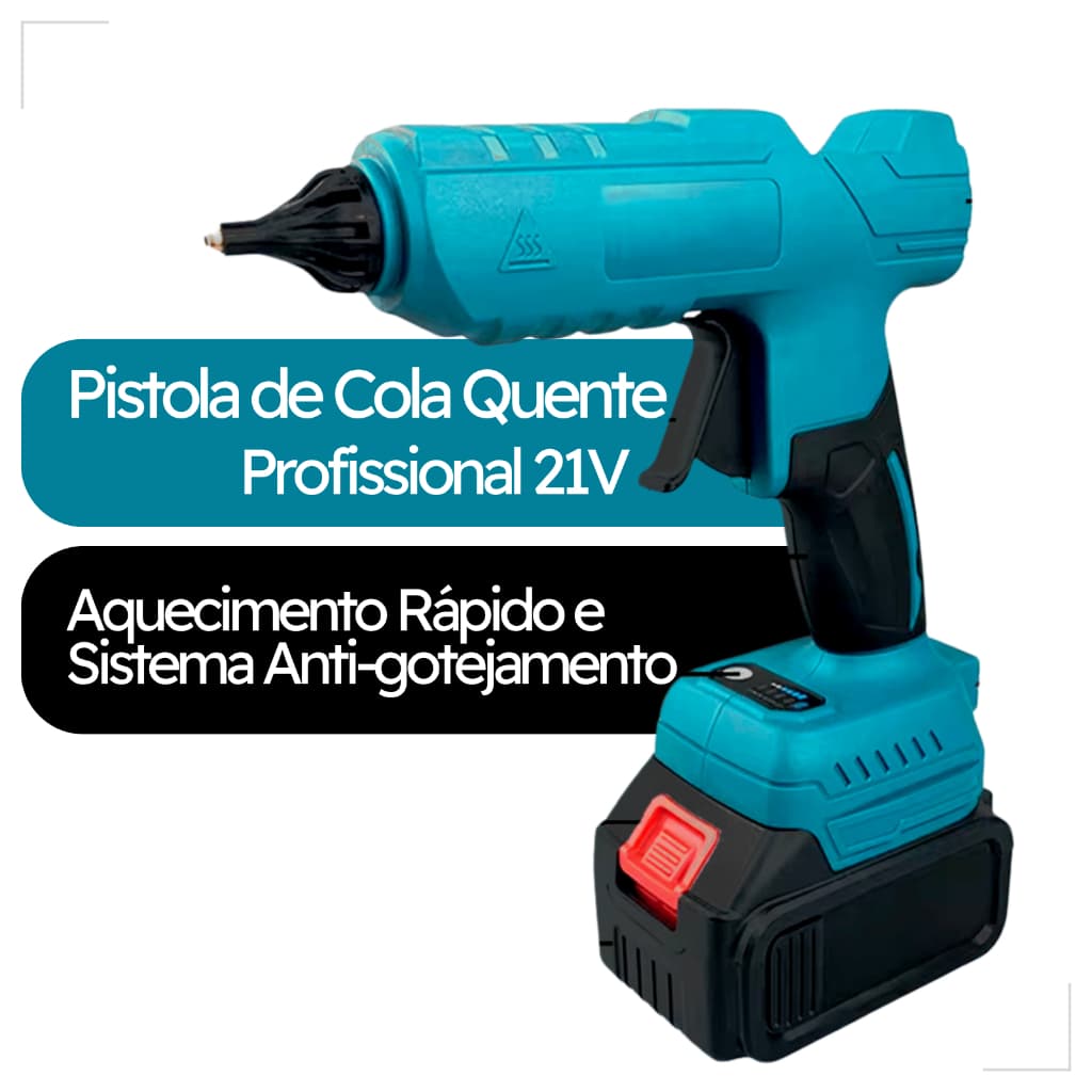 Pistola De Cola Quente Anti Gotejamento Com Maleta 2 Baterias De Lítio 21V Recarregável Profissional