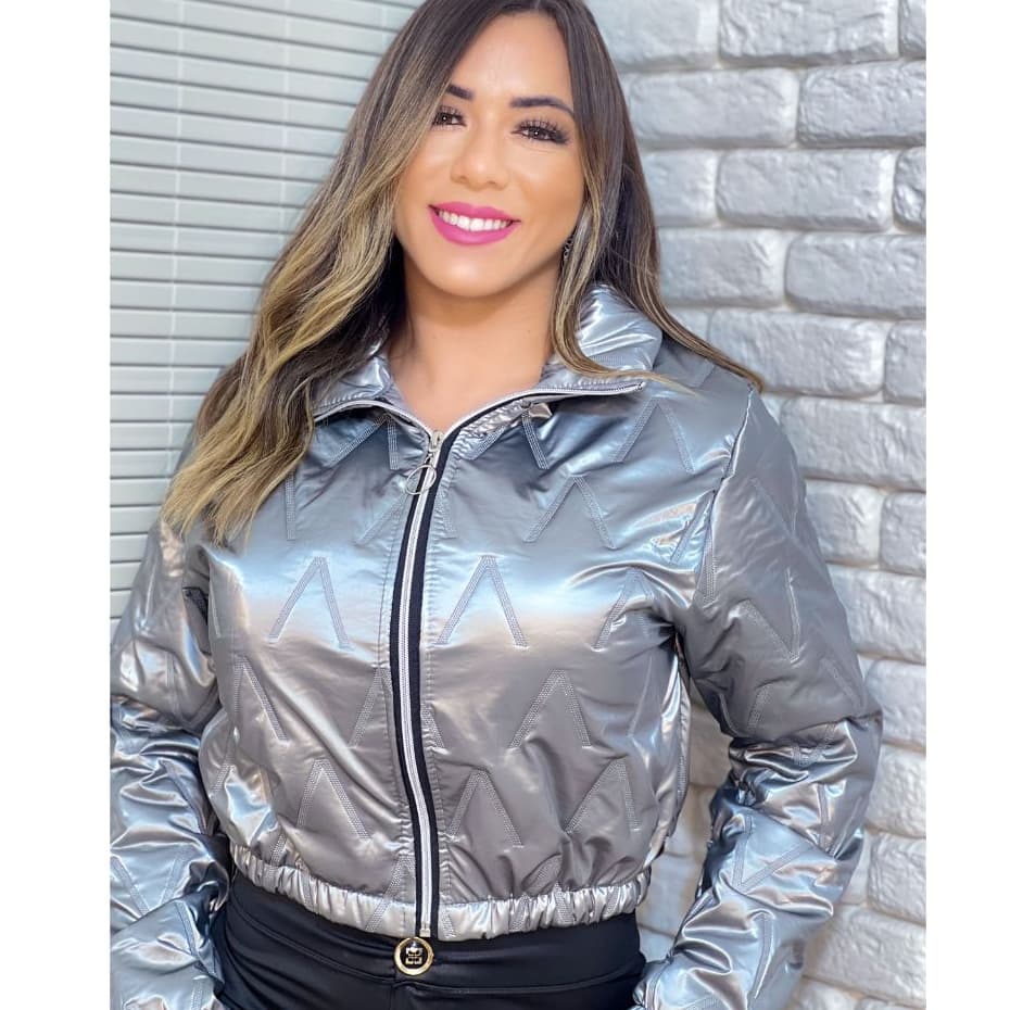 JAQUETA FEMENINA PUFFER  METALICO CINZA INVERNO PRATEADO PARA FRIO
