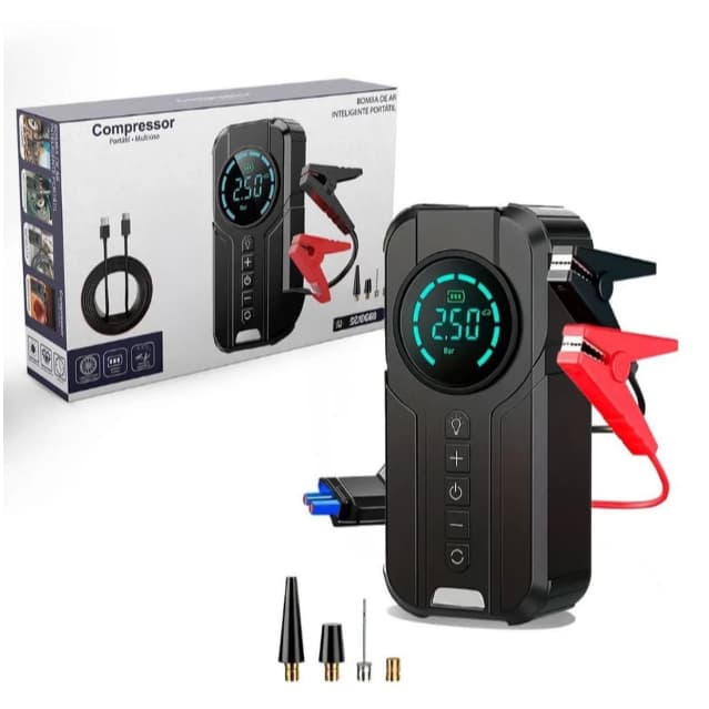 HKX Bomba de Ar Portatil Compressor Inflator 4 em1 PowerBank Calibrador  Multi-função de Carro Auto Pneu