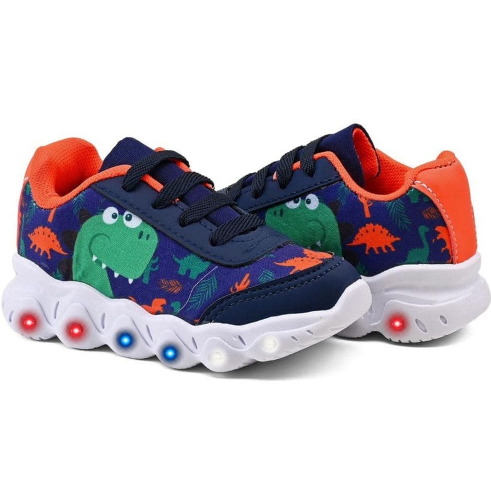 Tênis Infantil Menino Dinossauro Casual Com Led Confortável Lançamento Play Kids