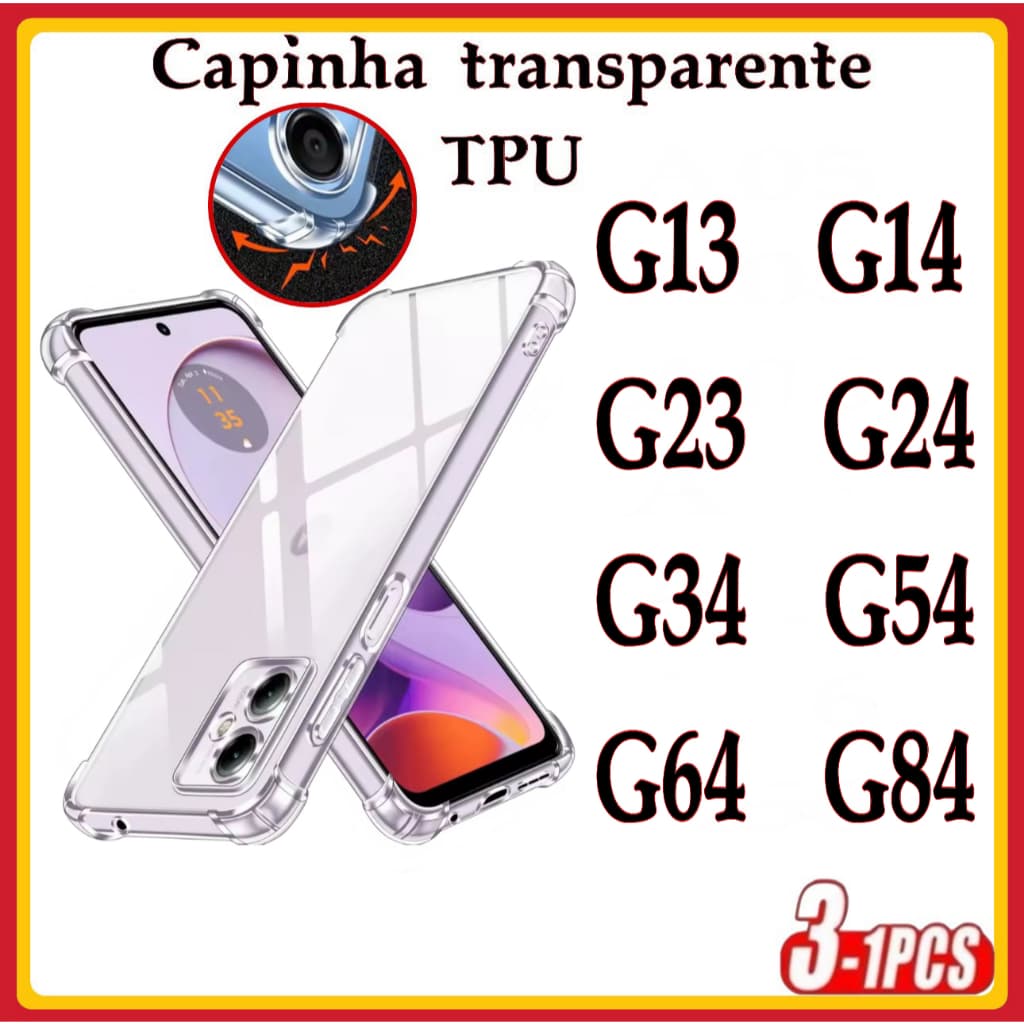 Capa transparente TPU capinha Anti Shock Impacto MOTO G13 G23 G14 G24 G34 G54 G64 G84