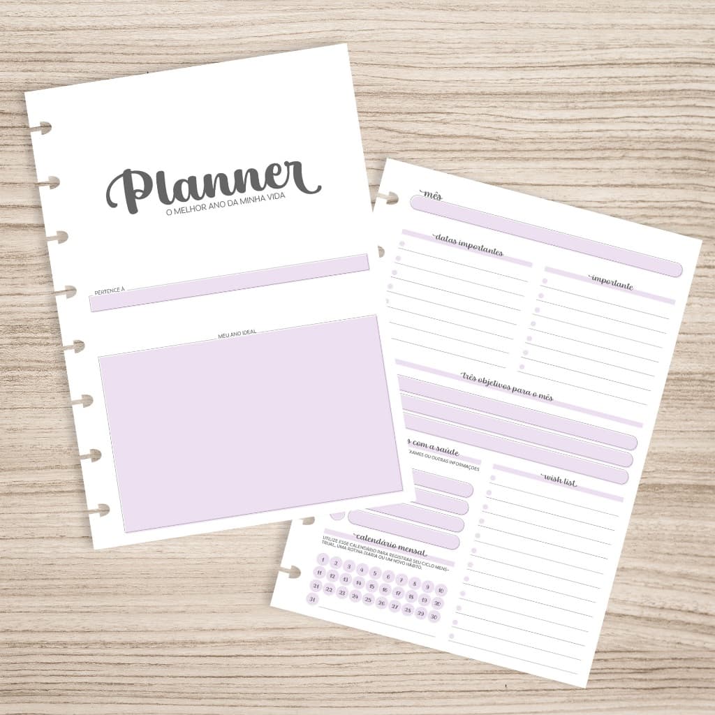 Refil Planner Não Datado para Caderno de disco inteligente (Colegial- 9 furos)