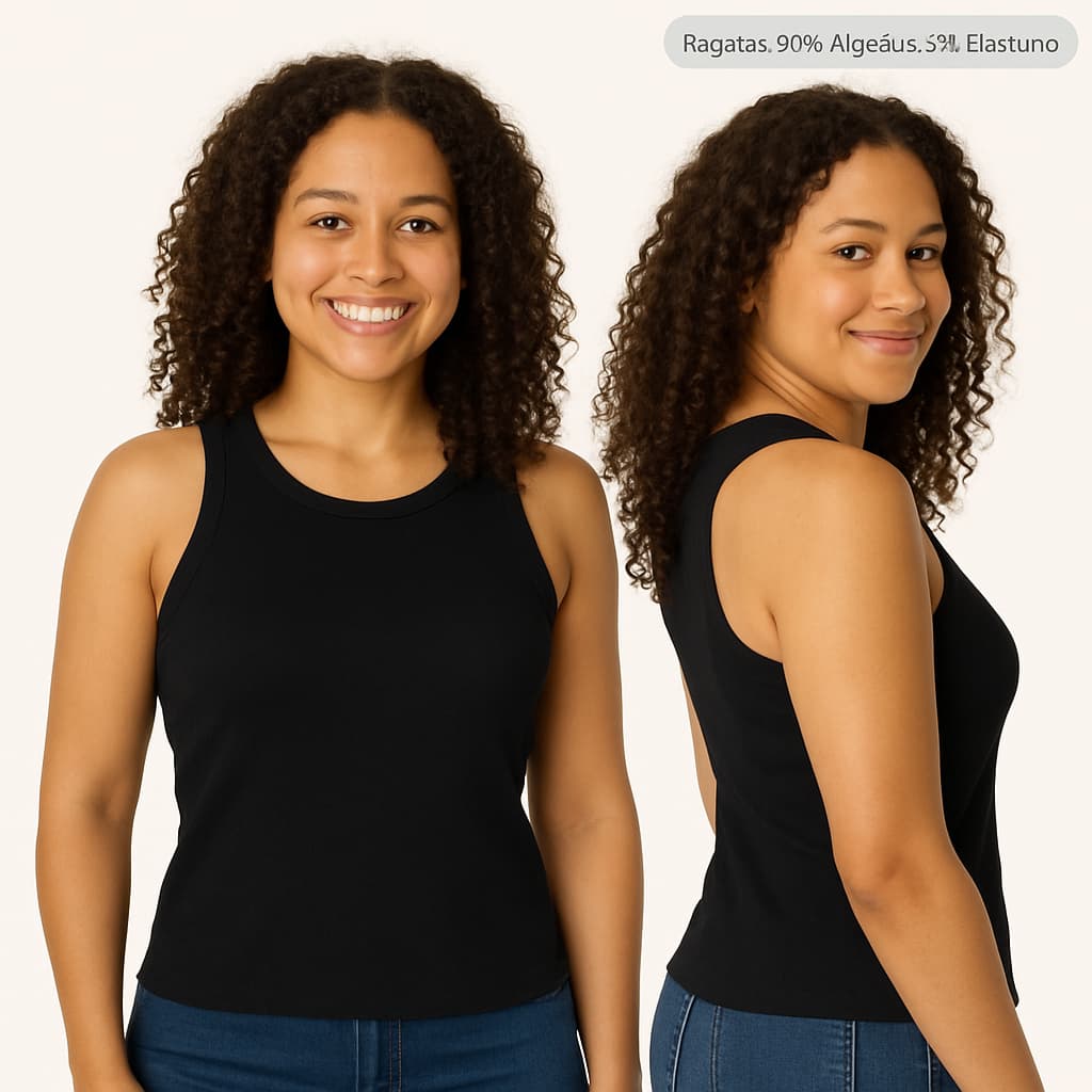 Regata básica em ribana canelada, Blusa Básica em algodão, Regata básica