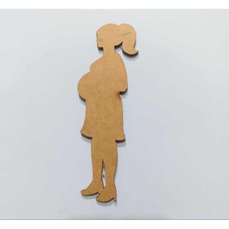 Aplique em MDF Mulher Grávida 13cmx4cm - Pacote com 20 peças