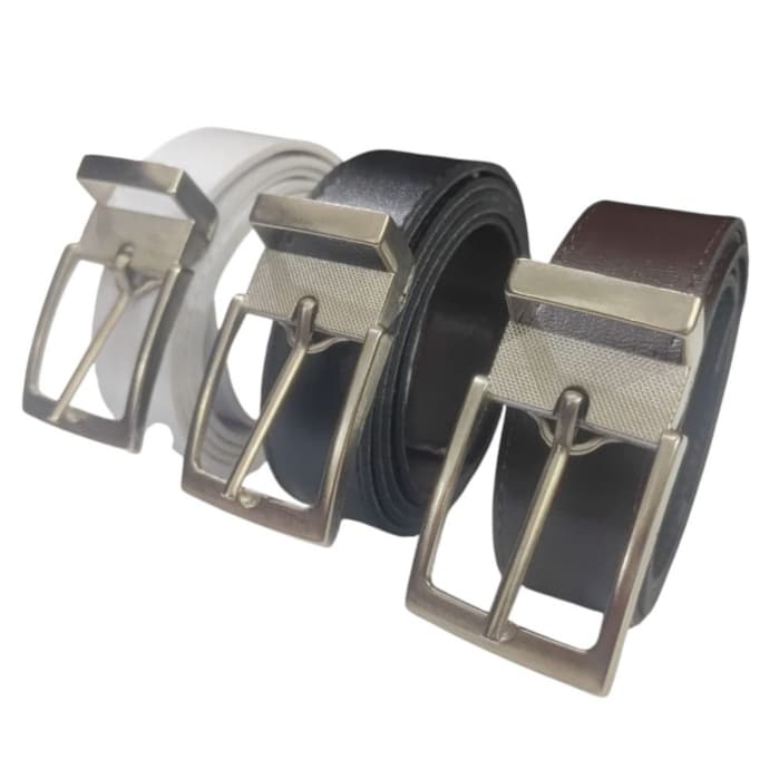 Kit 3 Cintos Social Casual Dupla Face Masculino para uso Diário Preto Marrom Branco Fivela em Metal Removível