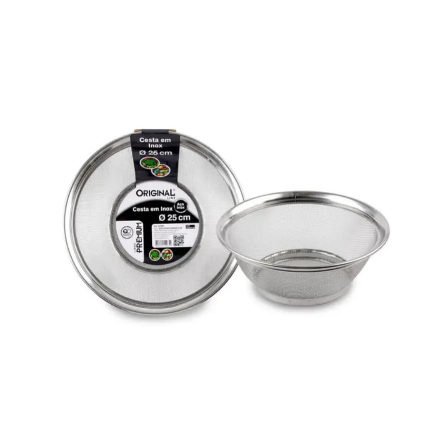 Cesta Inox Escorredor Peneira Multiuso 25 Cm Original Line - Premium