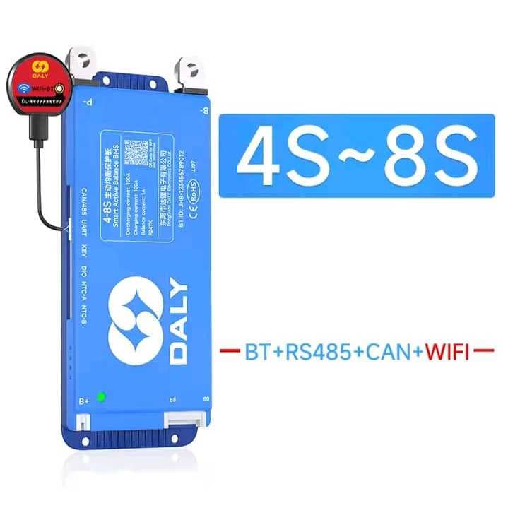 DALY 100A WIFI Inteligente BMS 12V/24V 80A 100A 1A Balanceador Ativo  Bluetooth Lifepo4 Li-ion LTO 2025