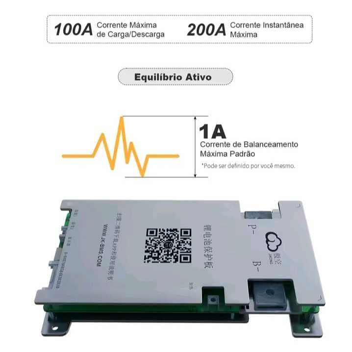 BMS Smart JK Li-íon LiFePO4 Balanceador ativo placa equilíbrio 100Ah a 200ah 4s a 8S  12/24V + LCD