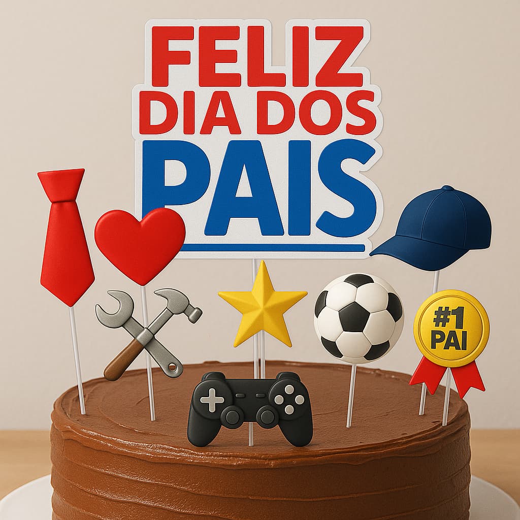 Topo de Bolo Dia dos Pais Personalizado Feliz Dia dos Pais c/ Nome Idade Mimos Lembrancinhas