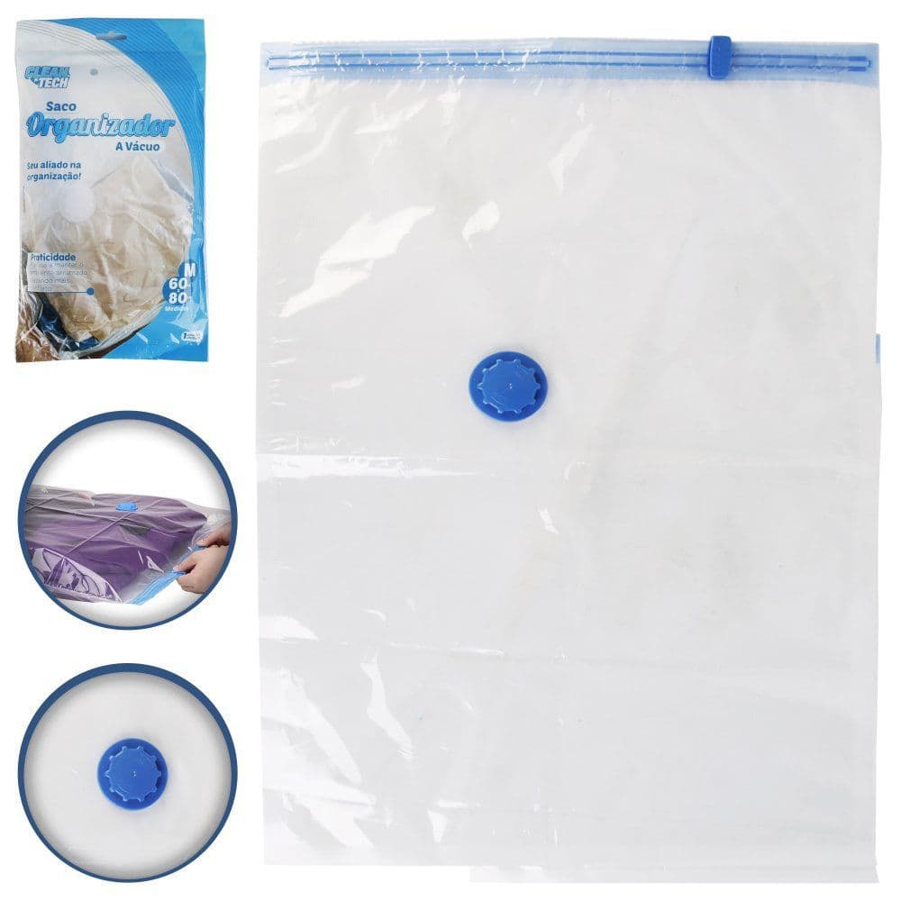 Kit Saco a Vácuo Organizador 50x60cm Guarda Roupas Embalar Edredon Mala Viagem + Bomba