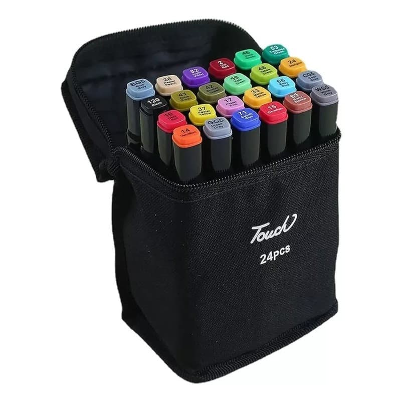 Kit Estojo 24 Peças Canetinha Ponta Dupla Marcador Desenhos