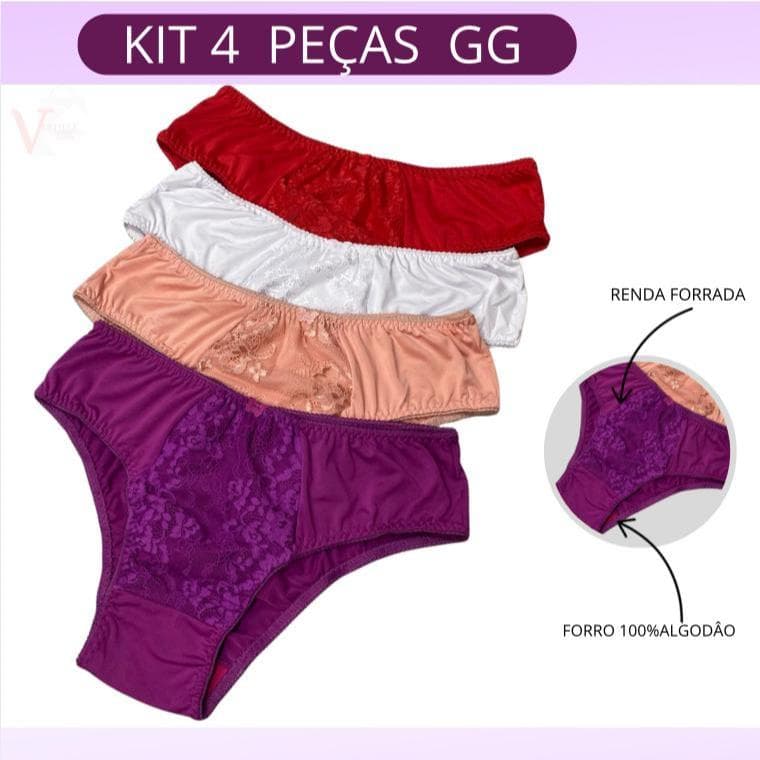 Kit 4 e kit 2  Calcinha Plus size  GG tanga calçola  reforçada com renda cintura alta Microfibra confortável
