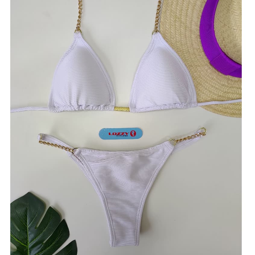biquini cortininha com corrente branco