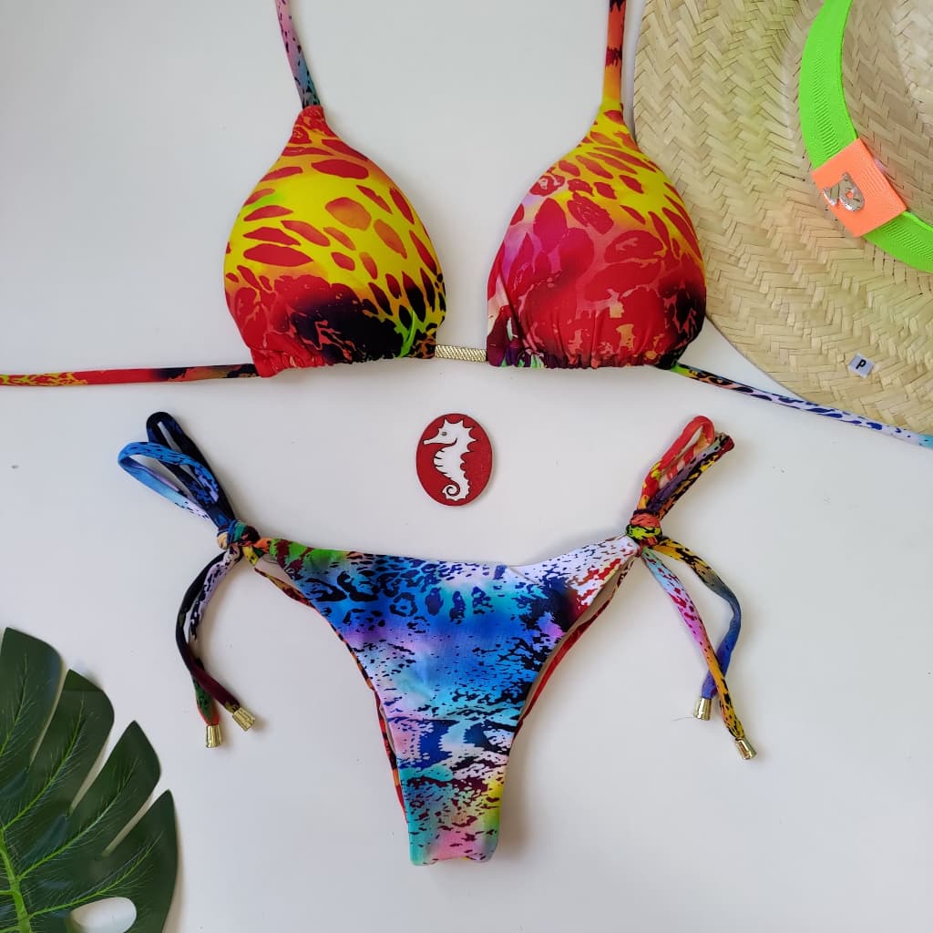 Biquini cortininha com bojo estampado de amarrar