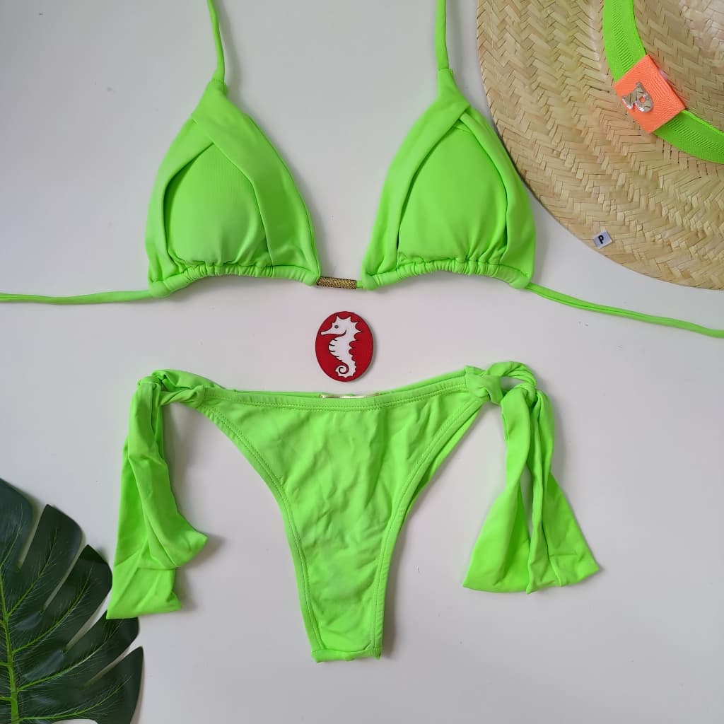 Biquini cortininha com bojo calcinha fio duplo verde
