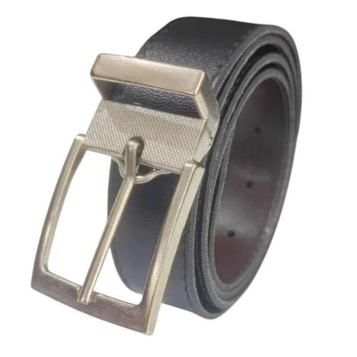 Cinto Social Dupla Face Preto e Marrom Masculino Fivela em Metal Tamanho ajustável Couro Ecológico Sintético Casual