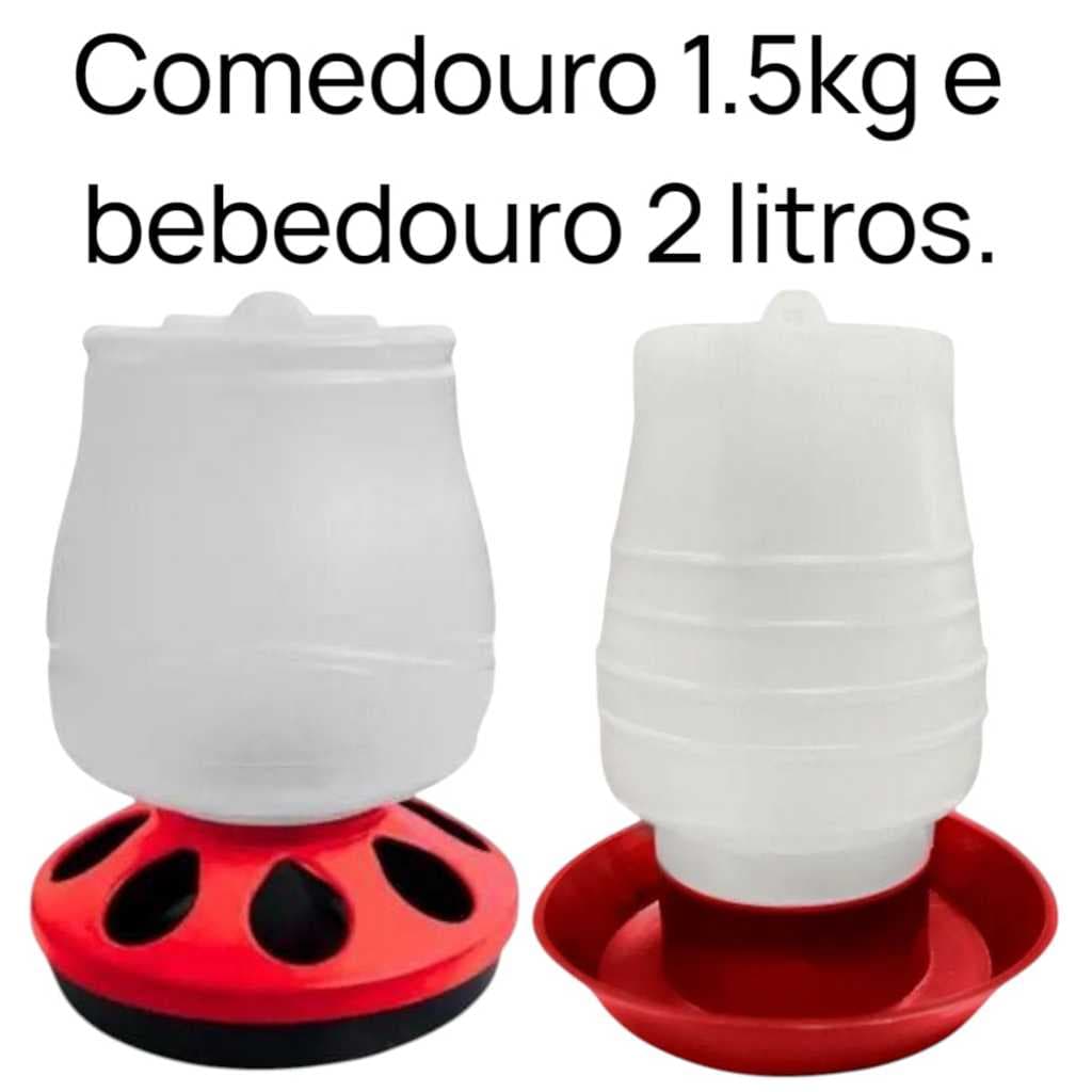 kit Bebedouro Automático galinhas 2Litros Plástico e Comedouro 1,5KG aves