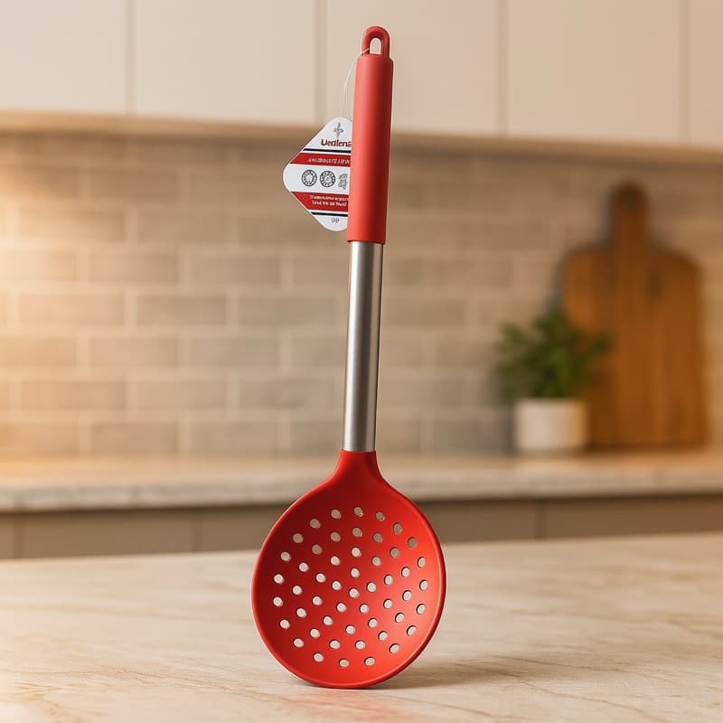 Escumadeira de Silicone / Concha Vermelha com Inox – UNYHOME
