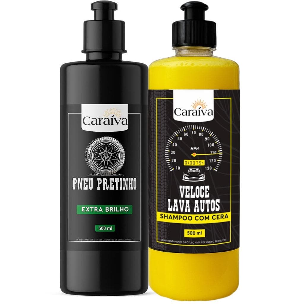 Kit Shampoo Neutro Automotivo Com Cera Concentrado + Pneu Pretinho Extra Brilho Longa Duração 500ml