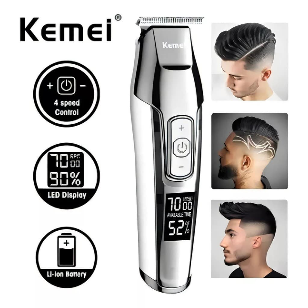 Maquina Cortar Cabelo Kemei 5027 Elétrico Profissional Prata